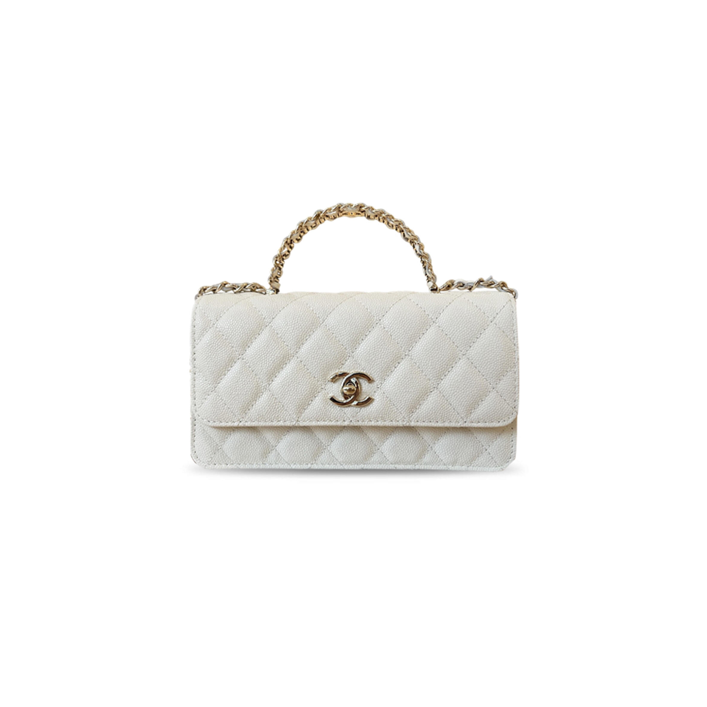 CHANEL WHITE PORTABLE FLAP BAG A96181 (19.5*17*5cm)